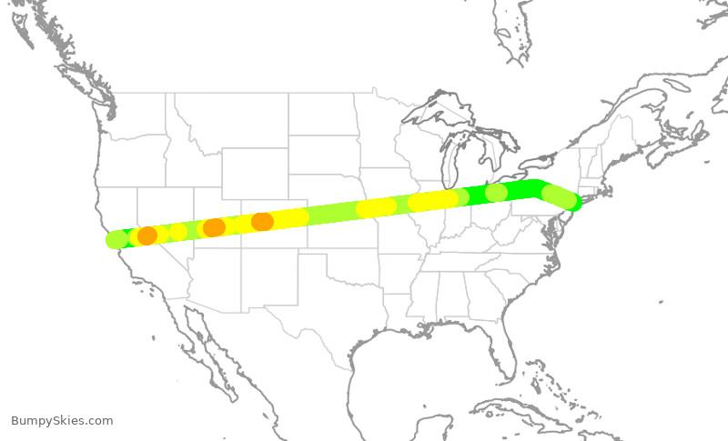 Turbulence forecast map for AAL166, SFO to JFK