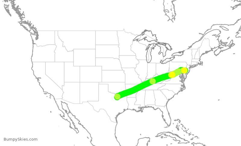 Turbulence forecast map for AAL1670, PHL to DFW