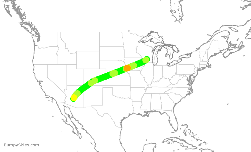Turbulence forecast map for AAL1670, PHX to MSN