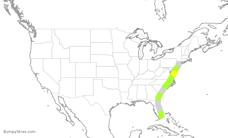 Turbulence forecast map for AAL1671, EWR to MIA