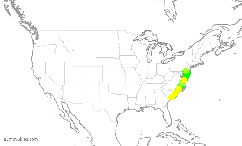 Turbulence forecast map for AAL1672, CHS to PHL
