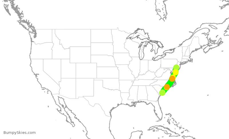 Turbulence forecast map for AAL1672, PHL to CHS