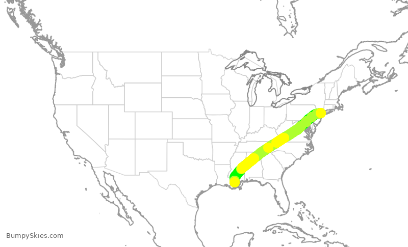 Turbulence forecast map for AAL1675, LGA to MSY