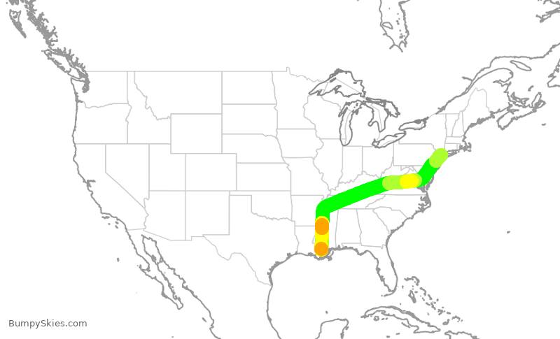 Turbulence forecast map for AAL1675, MSY to LGA