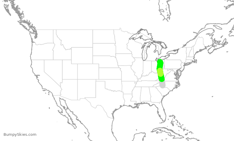 Turbulence forecast map for AAL1677, CLT to CLE