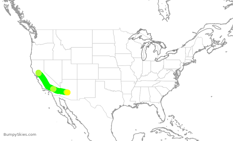 Turbulence forecast map for AAL1677, PHX to SMF