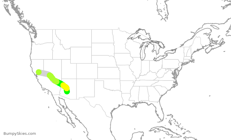 Turbulence forecast map for AAL1677, SMF to PHX
