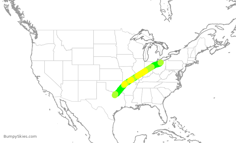 Turbulence forecast map for AAL1680, CLE to DFW
