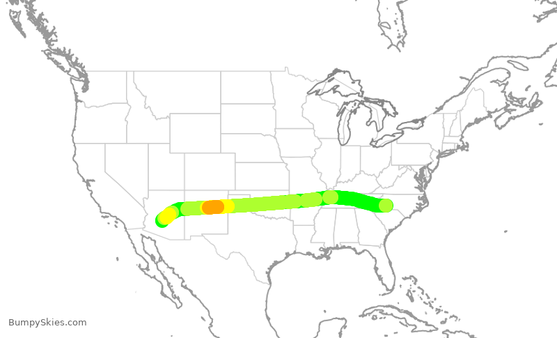 Turbulence forecast map for AAL1680, CLT to PHX