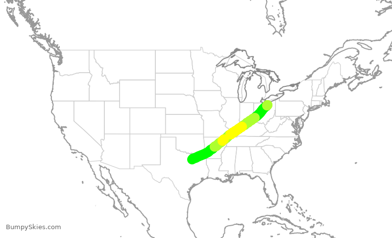 Turbulence forecast map for AAL1680, DFW to CLE