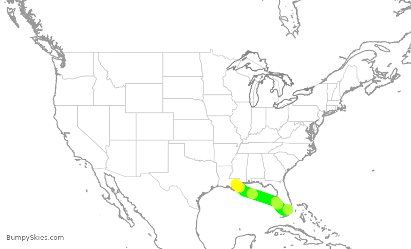 Turbulence forecast map for AAL1680, MIA to MSY