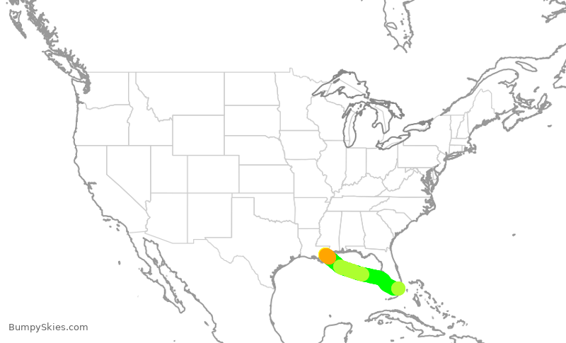 Turbulence forecast map for AAL1680, MSY to MIA