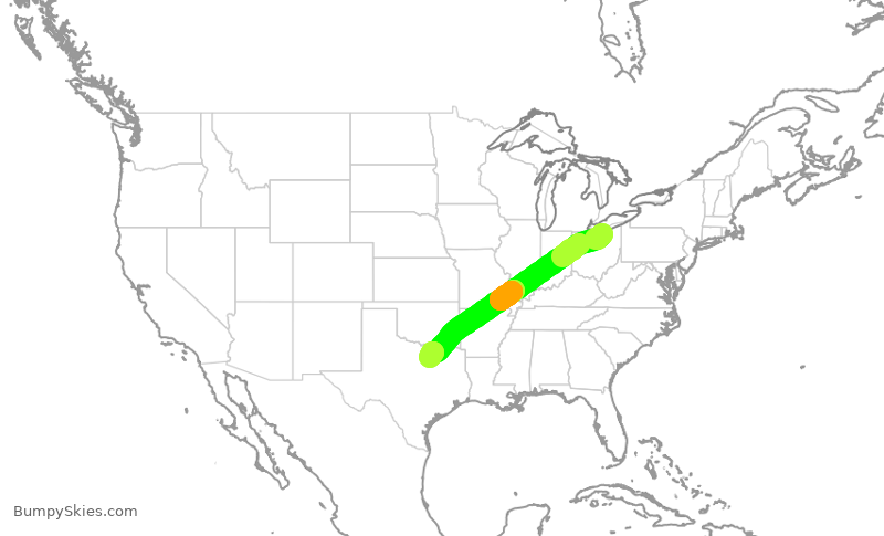 Turbulence forecast map for AAL1682, CLE to DFW