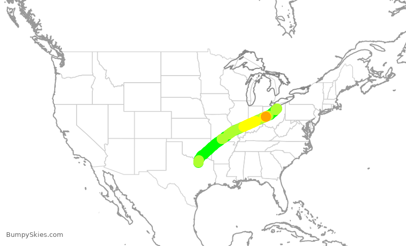Turbulence forecast map for AAL1682, DFW to CLE