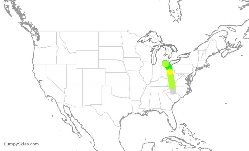 Turbulence forecast map for AAL1683, CLT to DTW