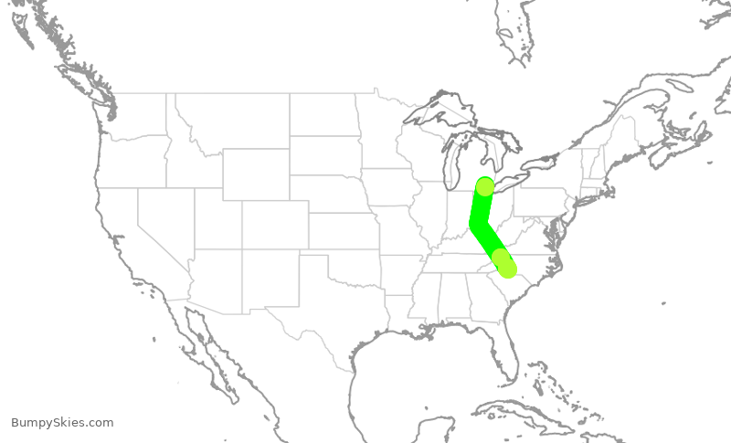 Turbulence forecast map for AAL1683, DTW to CLT