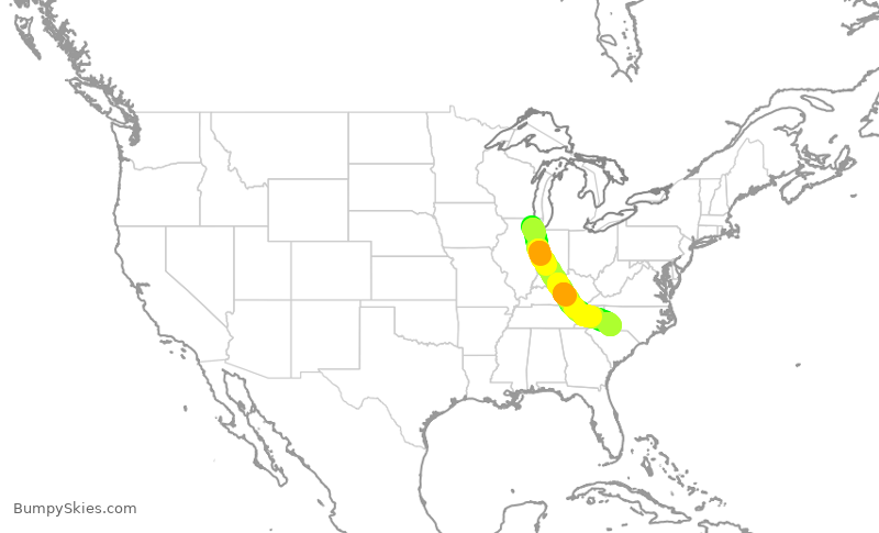 Turbulence forecast map for AAL1683, ORD to CLT