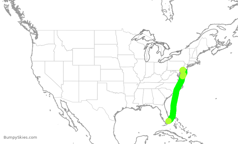 Turbulence forecast map for AAL1684, MIA to PHL