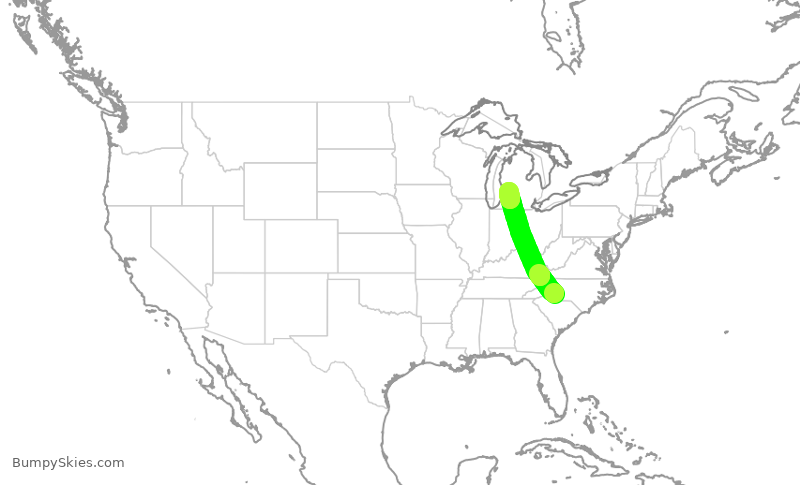 Turbulence forecast map for AAL1685, CLT to GRR