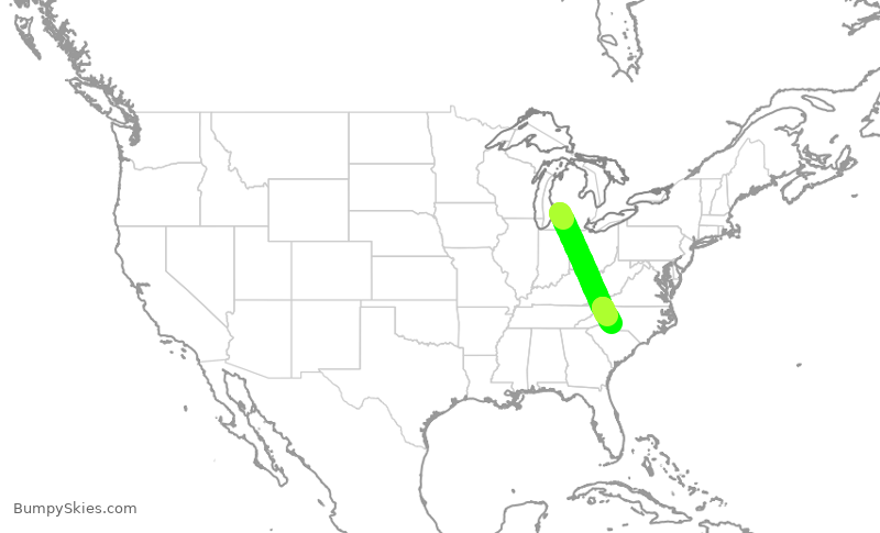 Turbulence forecast map for AAL1685, GRR to CLT