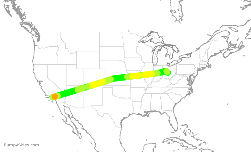 Turbulence forecast map for AAL1686, LAX to CMH