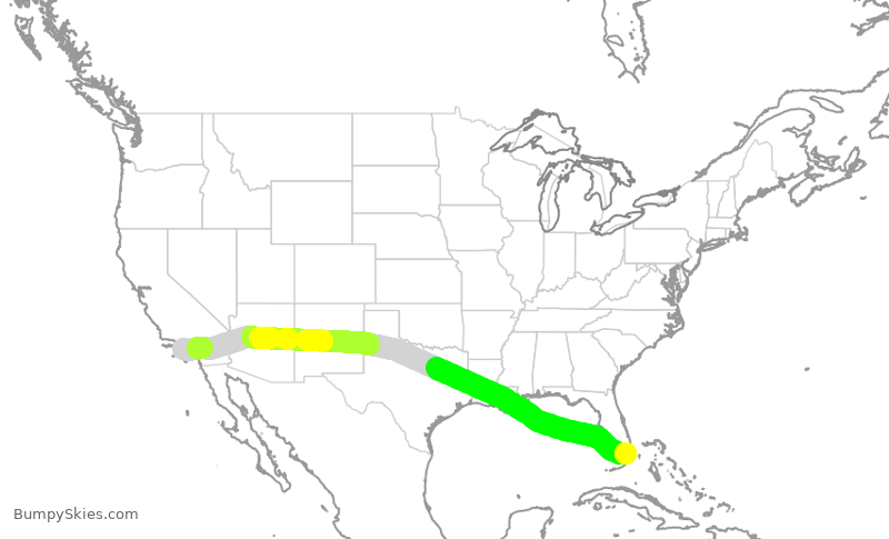 Turbulence forecast map for AAL1687, LAX to MIA