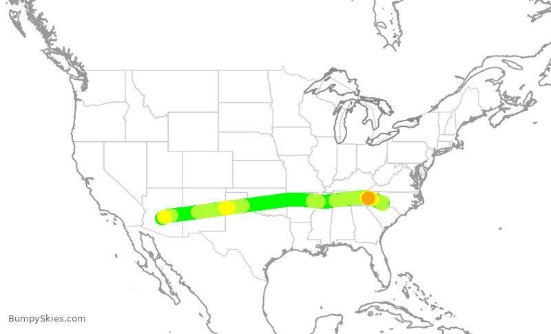 Turbulence forecast map for AAL1688, PHX to CLT
