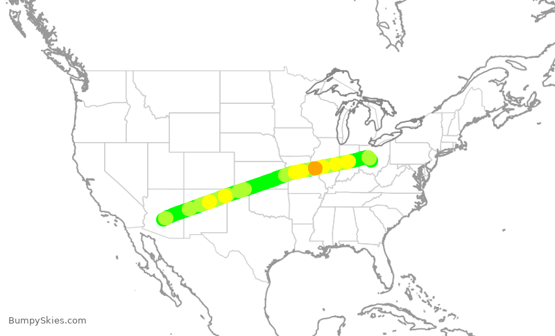 Turbulence forecast map for AAL1689, PHX to CMH