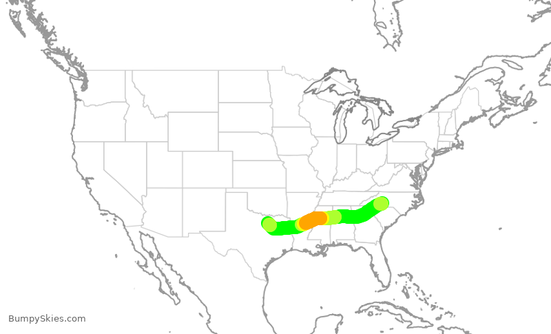 Turbulence forecast map for AAL1690, CLT to DFW