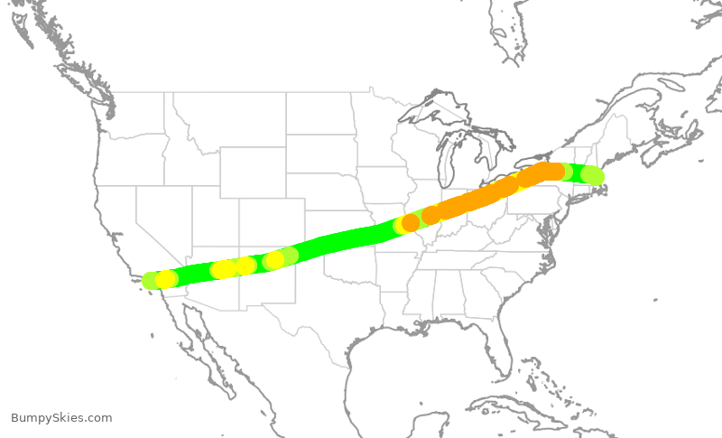 Turbulence forecast map for AAL1691, BOS to LAX