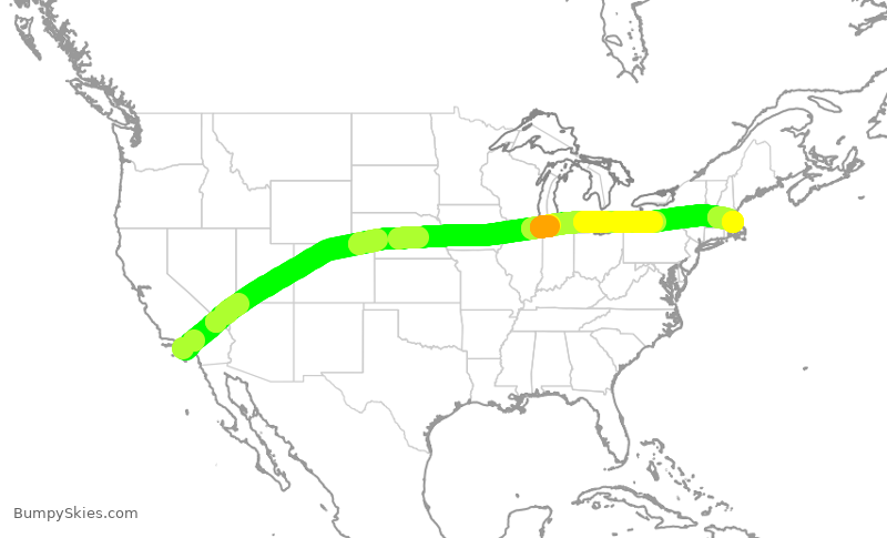 Turbulence forecast map for AAL1691, LAX to BOS