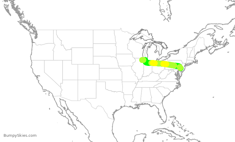 Turbulence forecast map for AAL1691, PHL to ORD
