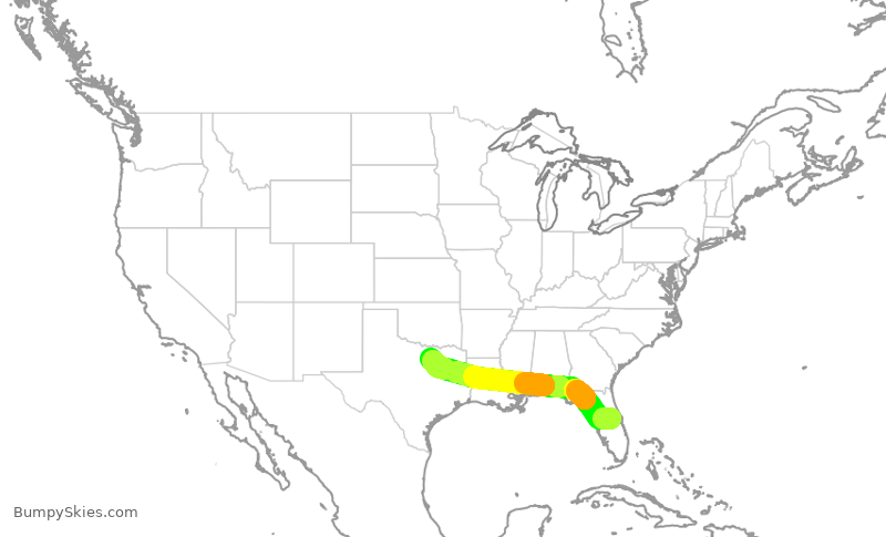 Turbulence forecast map for AAL1692, MCO to DFW