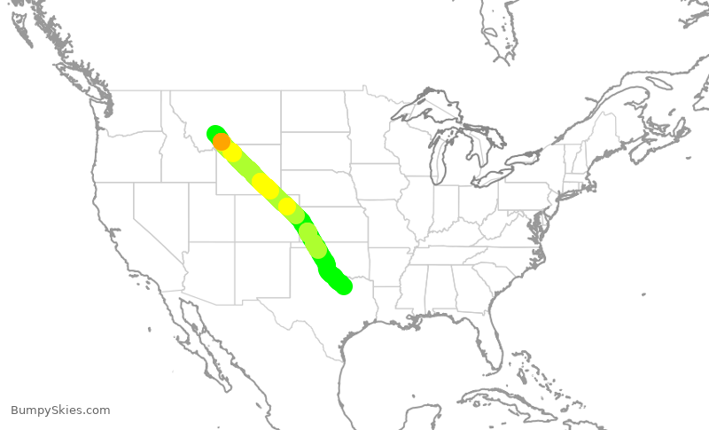 Turbulence forecast map for AAL1693, BZN to DFW