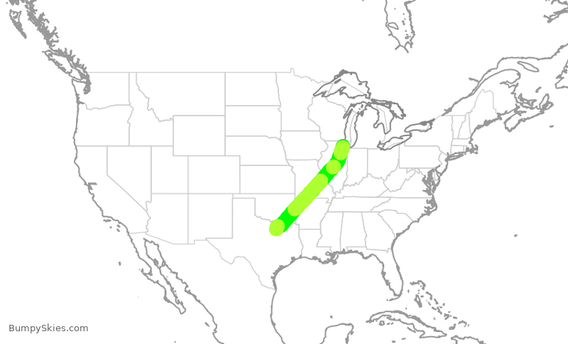 Turbulence forecast map for AAL1693, ORD to DFW