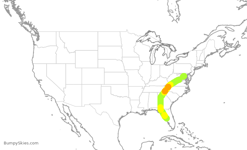 Turbulence forecast map for AAL1694, DCA to TPA
