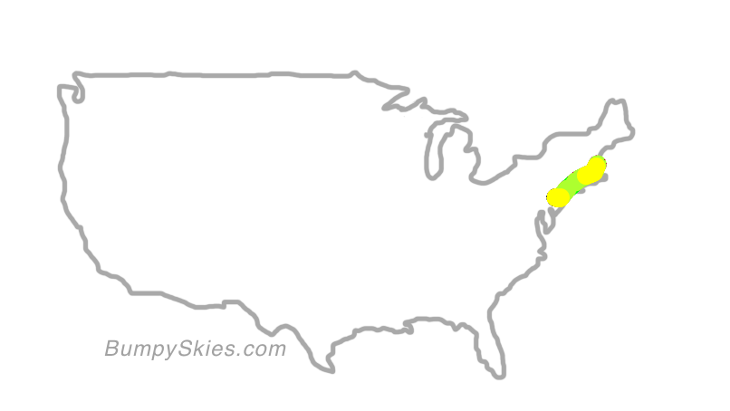 Map of continental US with illustrated flight path and turbulence forecast (described in text below)