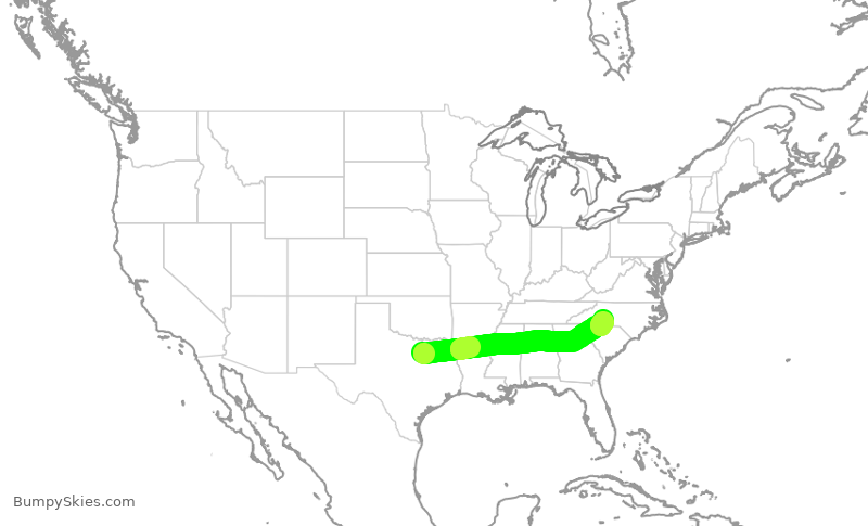 Turbulence forecast map for AAL1696, DFW to CLT