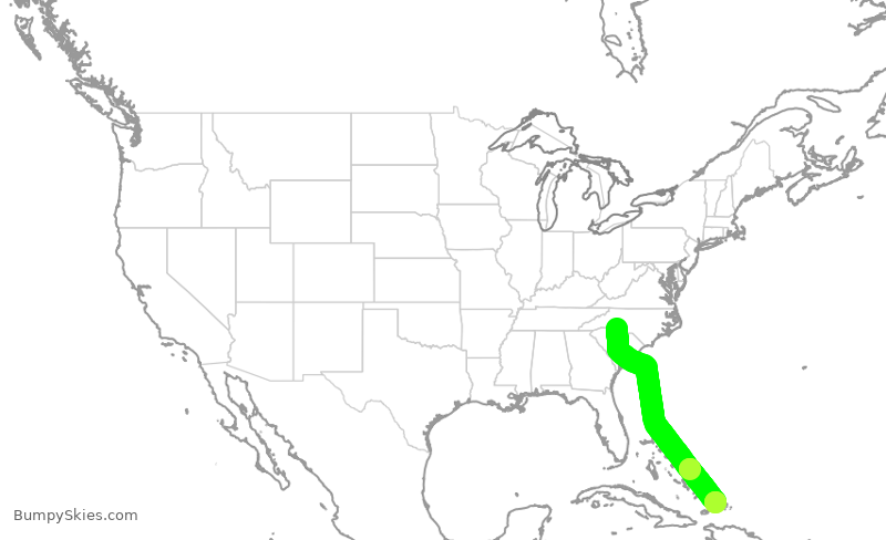 Turbulence forecast map for AAL1699, CLT to PLS