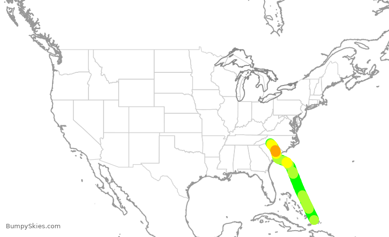 Turbulence forecast map for AAL1699, BPV to CLT
