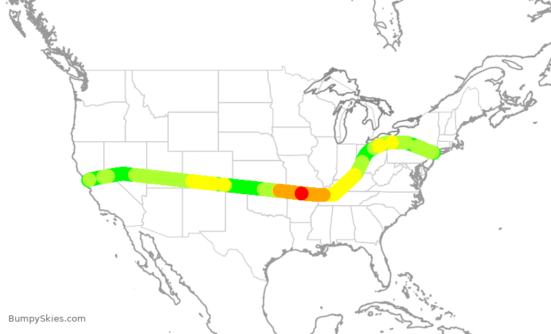 Turbulence forecast map for AAL16, SFO to JFK
