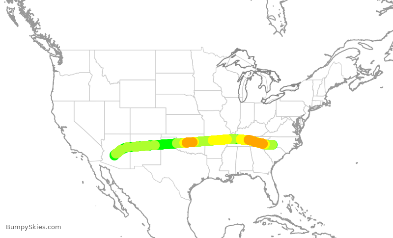 Turbulence forecast map for AAL1700, CLT to PHX