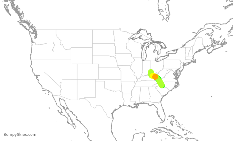 Turbulence forecast map for AAL1701, CVG to CLT