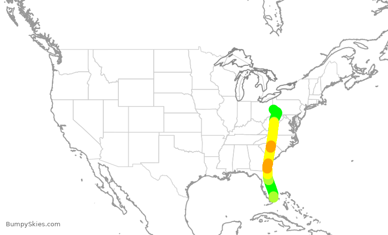 Turbulence forecast map for AAL1702, MIA to PIT