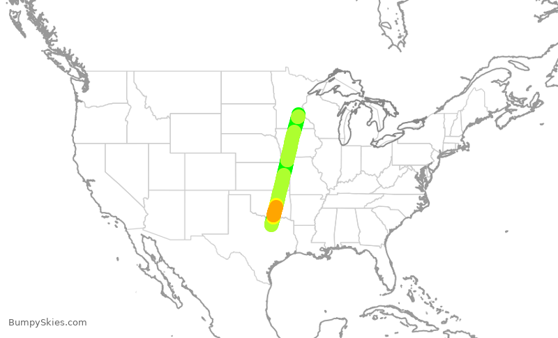 Turbulence forecast map for AAL1706, DFW to MSP