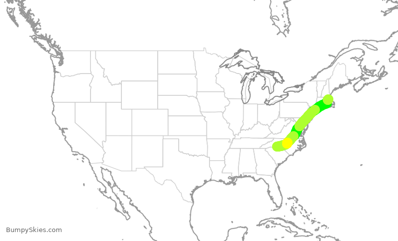 Turbulence forecast map for AAL1709, CLT to BOS