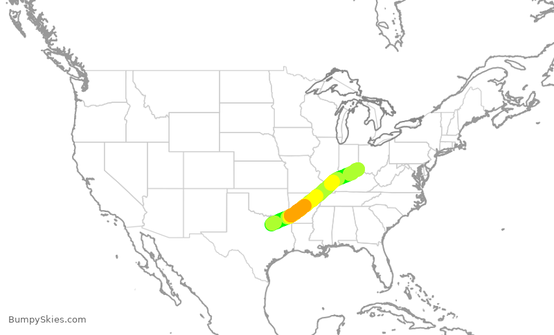 Turbulence forecast map for AAL1710, DFW to CVG