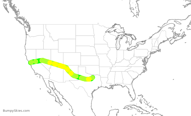 Turbulence forecast map for AAL1711, SFO to DFW