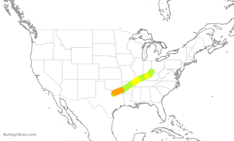 Turbulence forecast map for AAL1713, CVG to DFW
