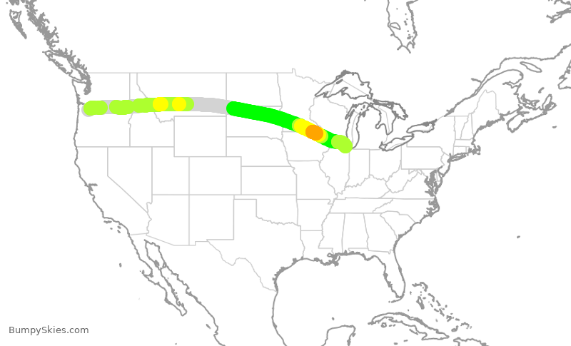 Turbulence forecast map for AAL1713, PDX to ORD